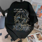 Neon Sketch Anime Graphic Oversized Vintage Cotton T-Shirt