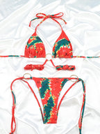 Vibrant Abstract Print Triangle String Bikini with Multi-Strap Cutout Bottoms