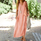 Relaxed Sleeveless Linen Look Maxi Dress with Minimalist A-Line Silhouette