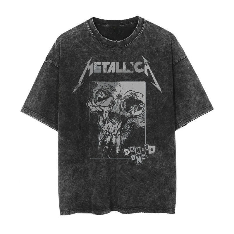 Retro Anime Goth Skull Illustration Tee with Distressed Streetwear Aesthetic