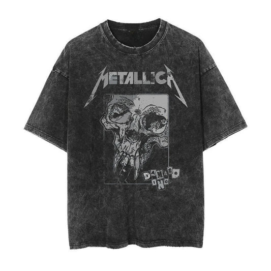 Retro Anime Goth Skull Illustration Tee with Distressed Streetwear Aesthetic