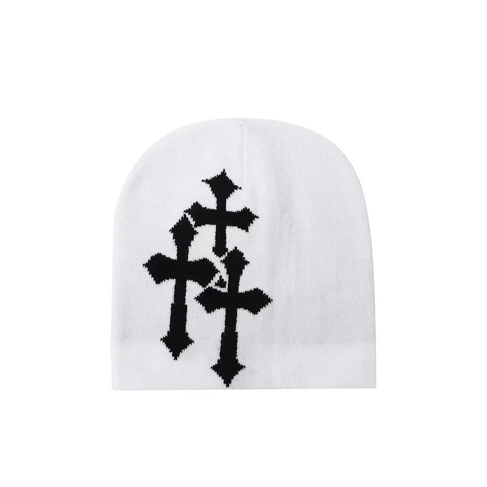 Abstract Graphic Polyester Knit Beanie for Modern Streetwear Casual Winter Everyday Fashion Style