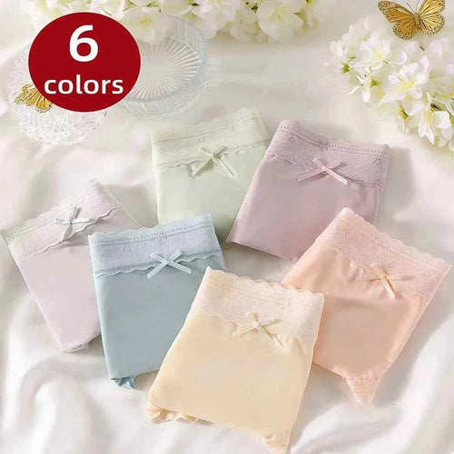 6-Pack Pastel Low-Rise Panties with Delicate Lace Trim and Center Bow Detailing