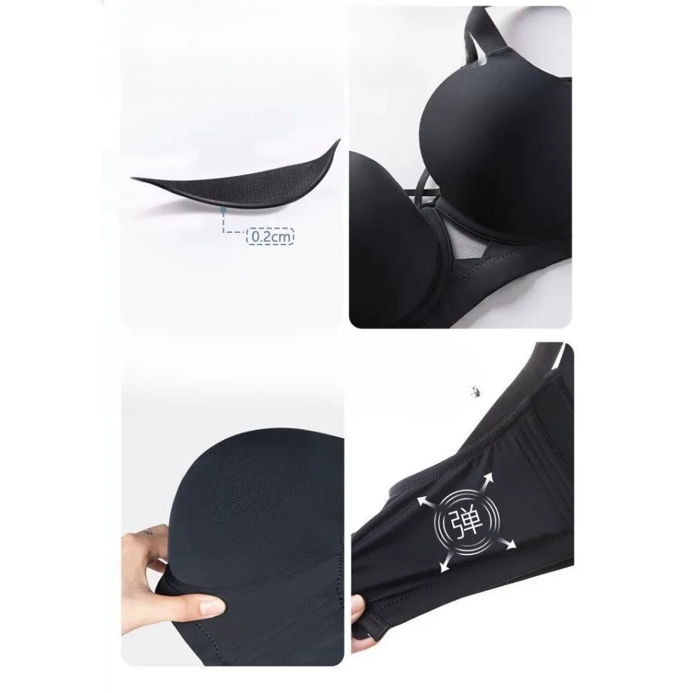 Seamless Smooth Push-Up Bra with Wide Side Support and Adjustable Straps
