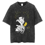 Vintage Washed Oversized Graphic Tee with Minimalist Urban Illustration Design