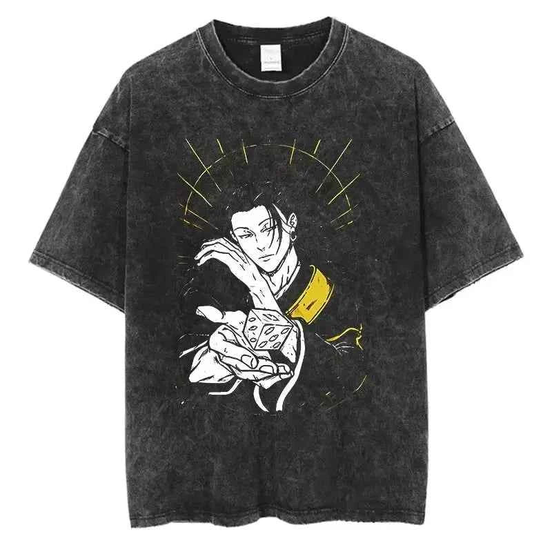 Vintage Washed Oversized Graphic Tee with Minimalist Urban Illustration Design