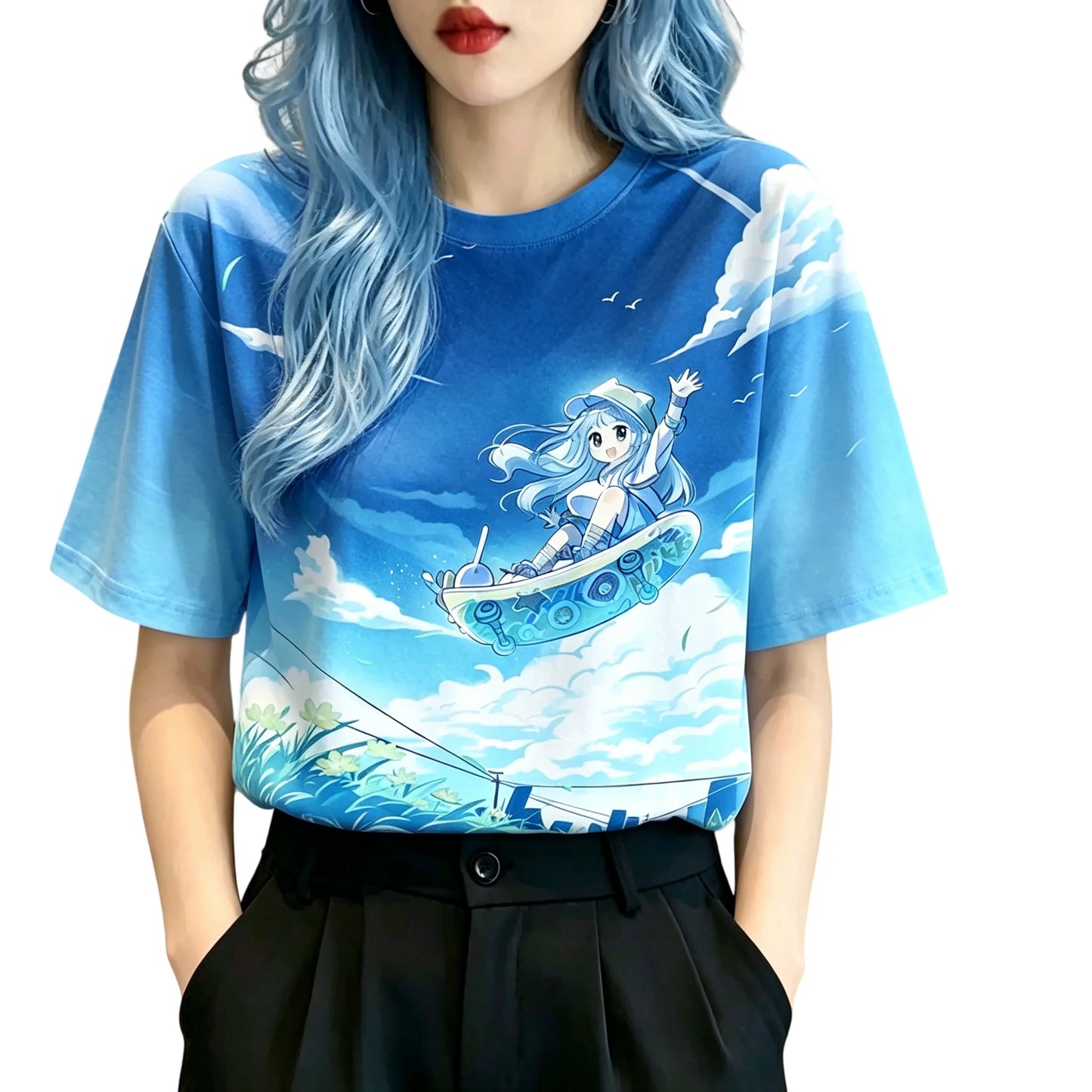 Sunset Adventure Anime Graphic Soft Cotton Kawaii Casual T-Shirt