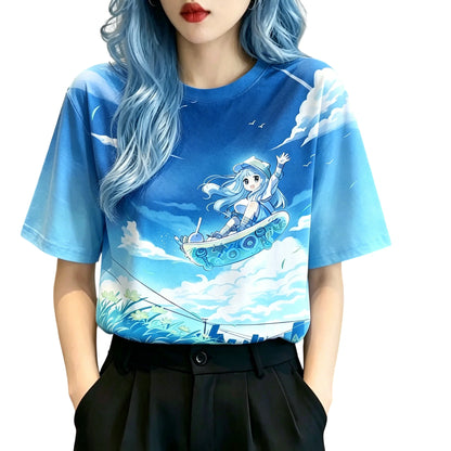 Sunset Adventure Anime Graphic Soft Cotton Kawaii Casual T-Shirt