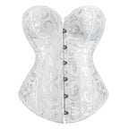Classic Black Floral Jacquard Overbust Corset with Metal Busk Closure