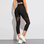 Mesh Panel Calf Length Leggings High Waist Active Alternative Fashion Bottoms