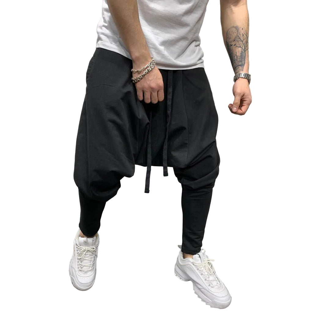 Men's Relaxed Harem Cargo Pants with Cropped Fit and Streetwear Utility Style