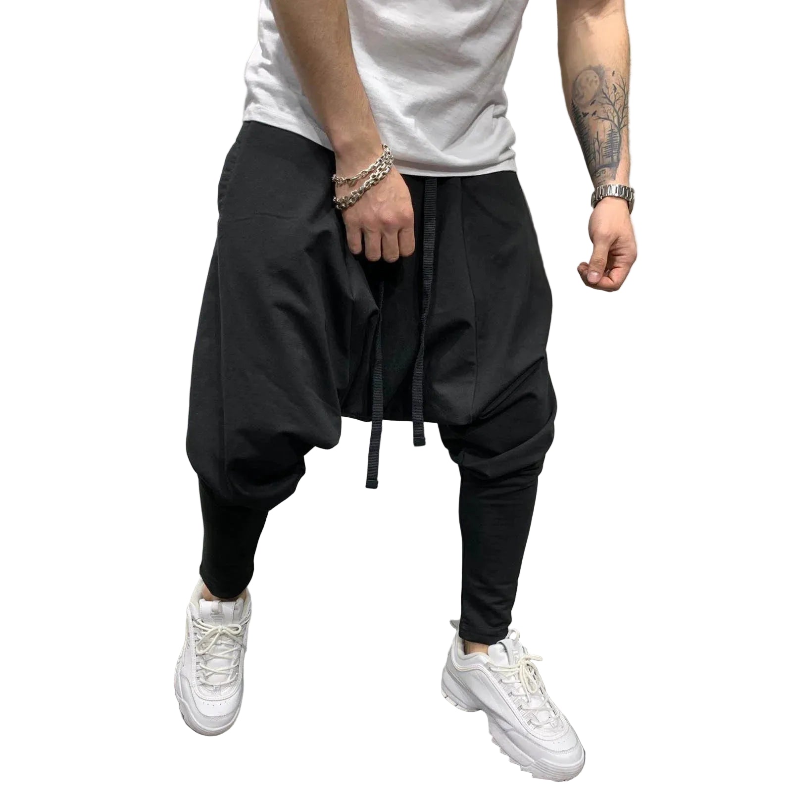 Men's Relaxed Harem Cargo Pants with Cropped Fit and Streetwear Utility Style