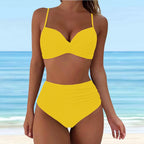 Emerald Green Cross-Front Bikini Set with Ruched High-Waisted Bottoms