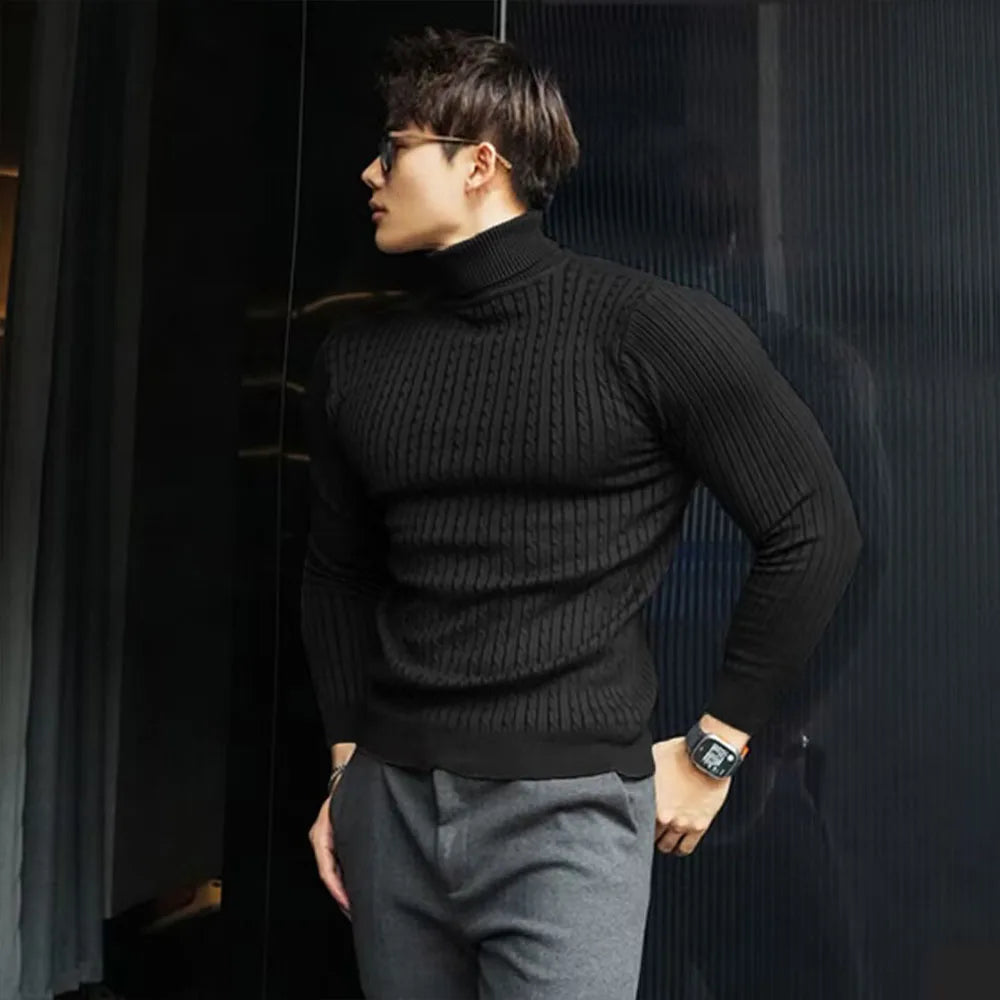 Men's Slim Fit Ribbed Turtleneck Contemporary Streetwear Knit Sweater