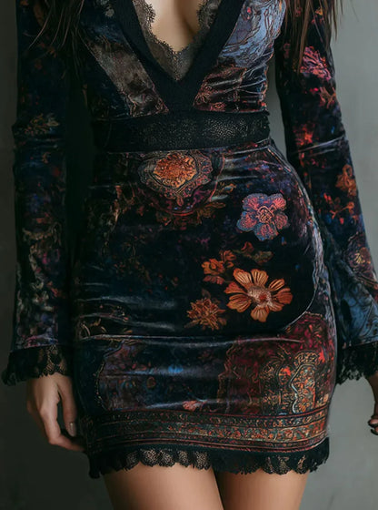 Dark Floral Mesh Gothic Mini Dress with Alternative Nightwear Aesthetic