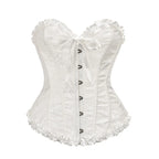 Jacquard Overbust Corset with Ruffled Trim, Structured Boning and Lace-Up Back