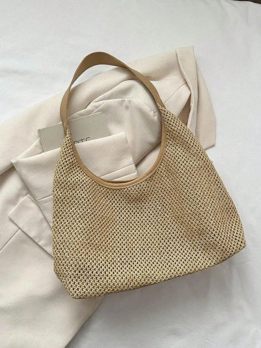 Woven Straw Hobo Shoulder Bag with Relaxed Large Capacity Design
