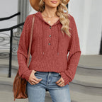 Women's Ribbed Knit Hooded Sweater with Relaxed Fit for Cozy Everyday Layering