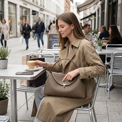 Minimalist Genuine Leather Crescent Shoulder Bag with Soft Structured Silhouette