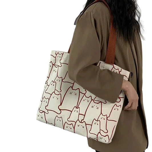 Graphic Pattern Canvas Style Tote Shoulder Bag with Zip Closure