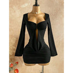 Sweetheart Neck Bodycon Mini Dress with Flare Sleeves and Open Back Detail