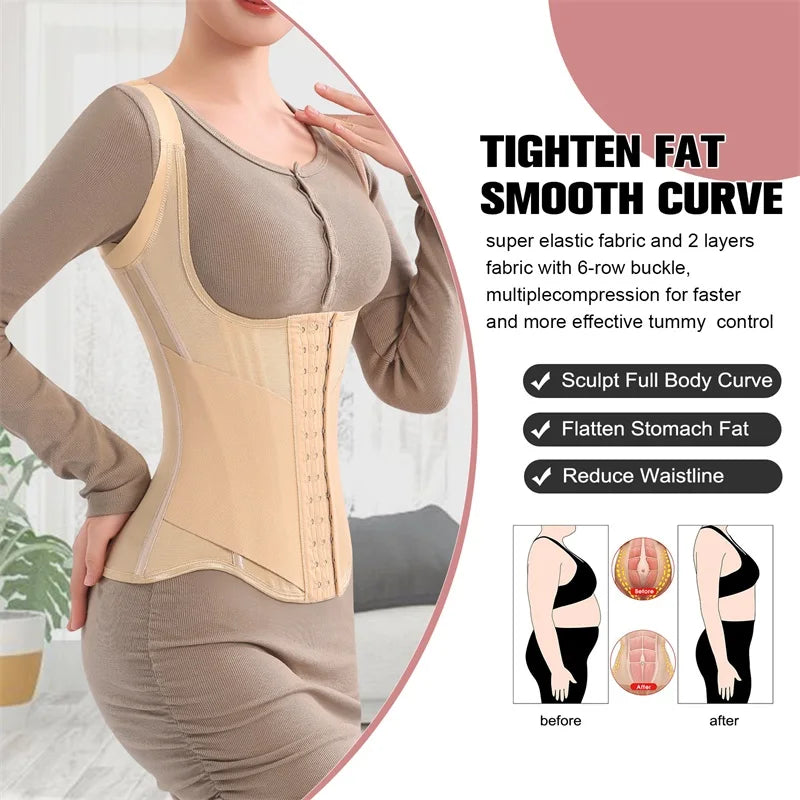 U-Shaped Underbust Waist Cincher with Wide Straps and Front Hook Closure