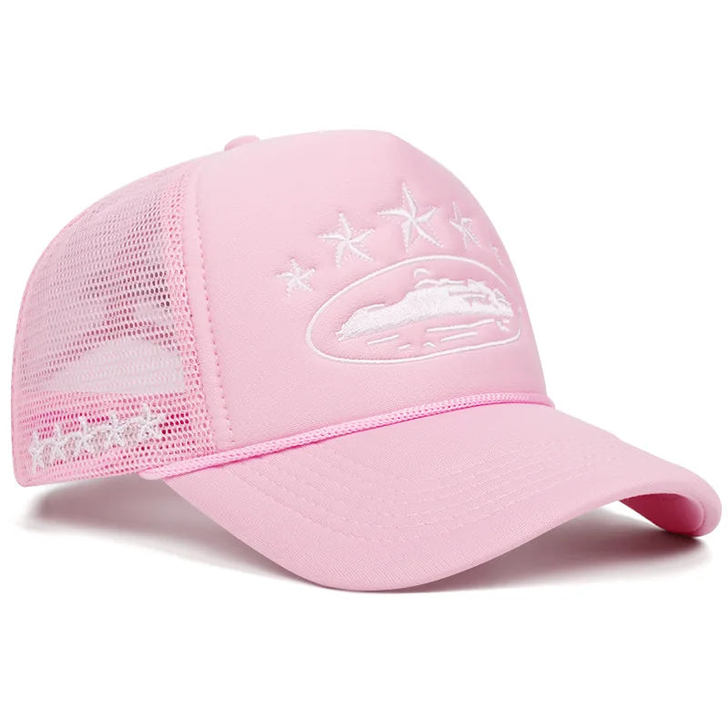 Printed Mesh Trucker Cap Adjustable Curved Brim Casual Streetwear Outdoor Hat