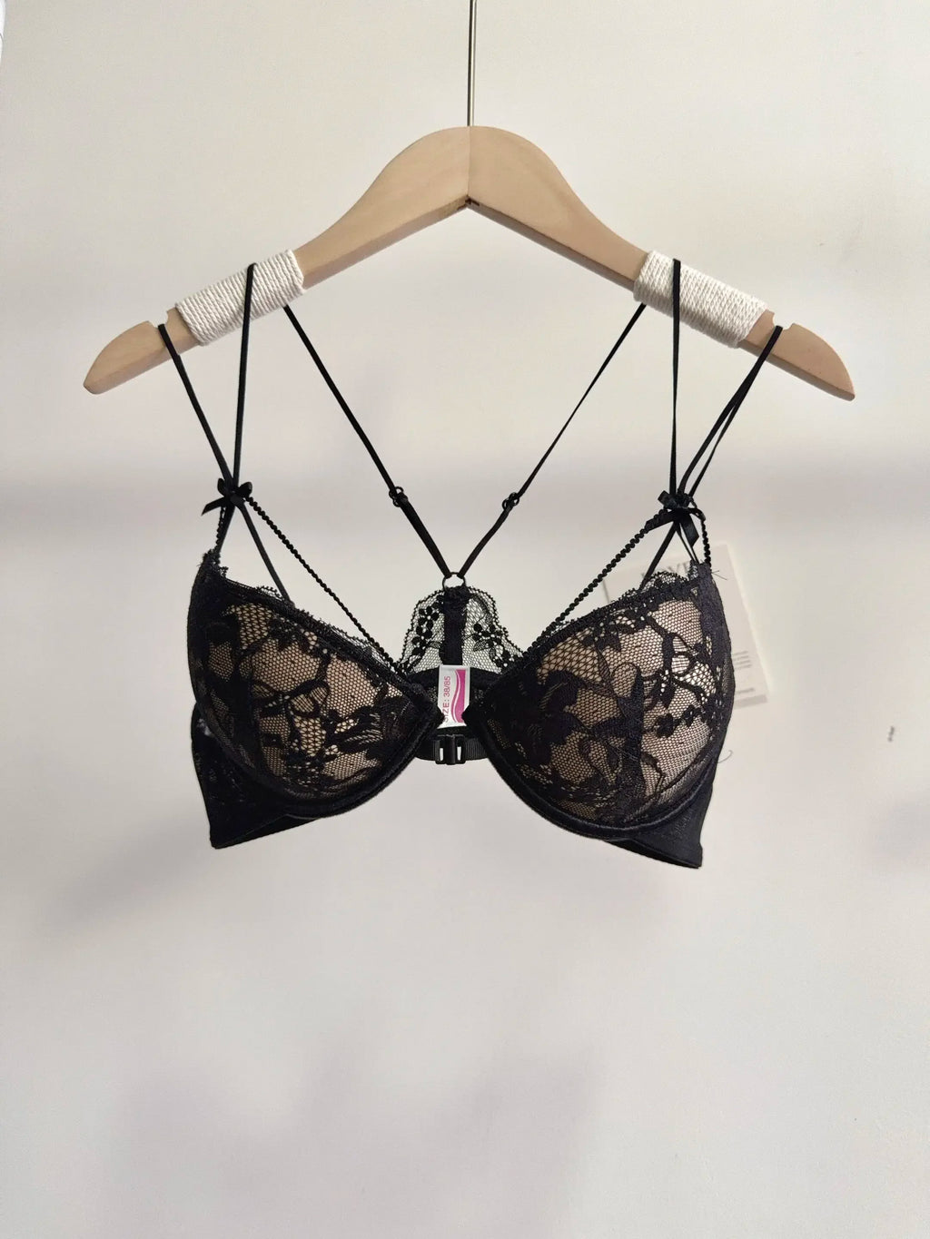 Embroidered Floral Lace Front-Closure Bra and Matching Low-Rise Brief Set with Strappy Back Details