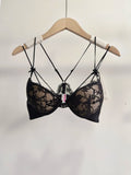 Embroidered Floral Lace Front-Closure Bra and Matching Low-Rise Brief Set with Strappy Back Details