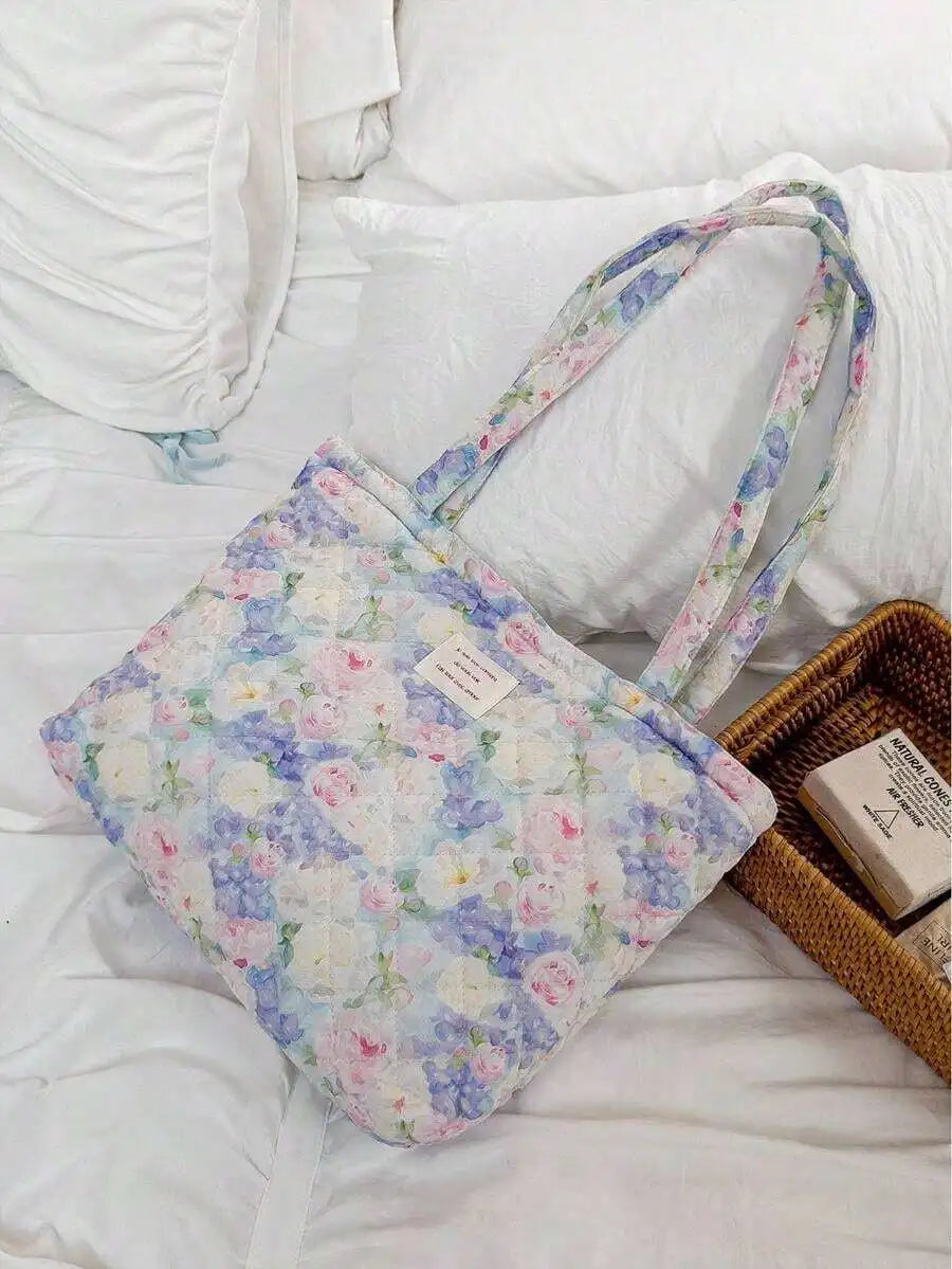 Large Capacity Floral Print Casual Tote Shoulder Bag for Everyday
