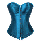 Luminous Teal Satin Overbust Corset with Front Metal Busk