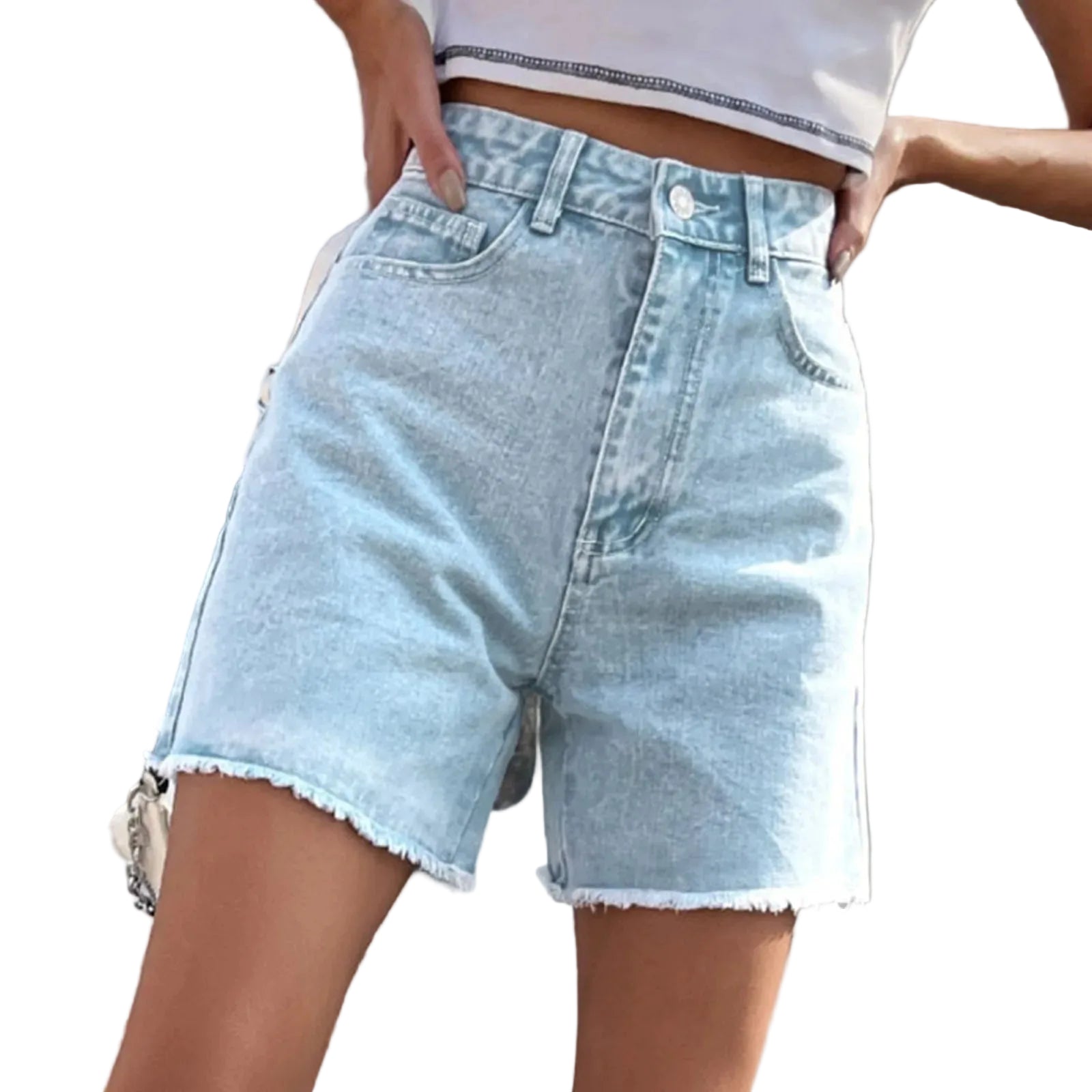 Women's High Waist Bermuda Denim Style Shorts with Relaxed Fit Casual Streetwear Design