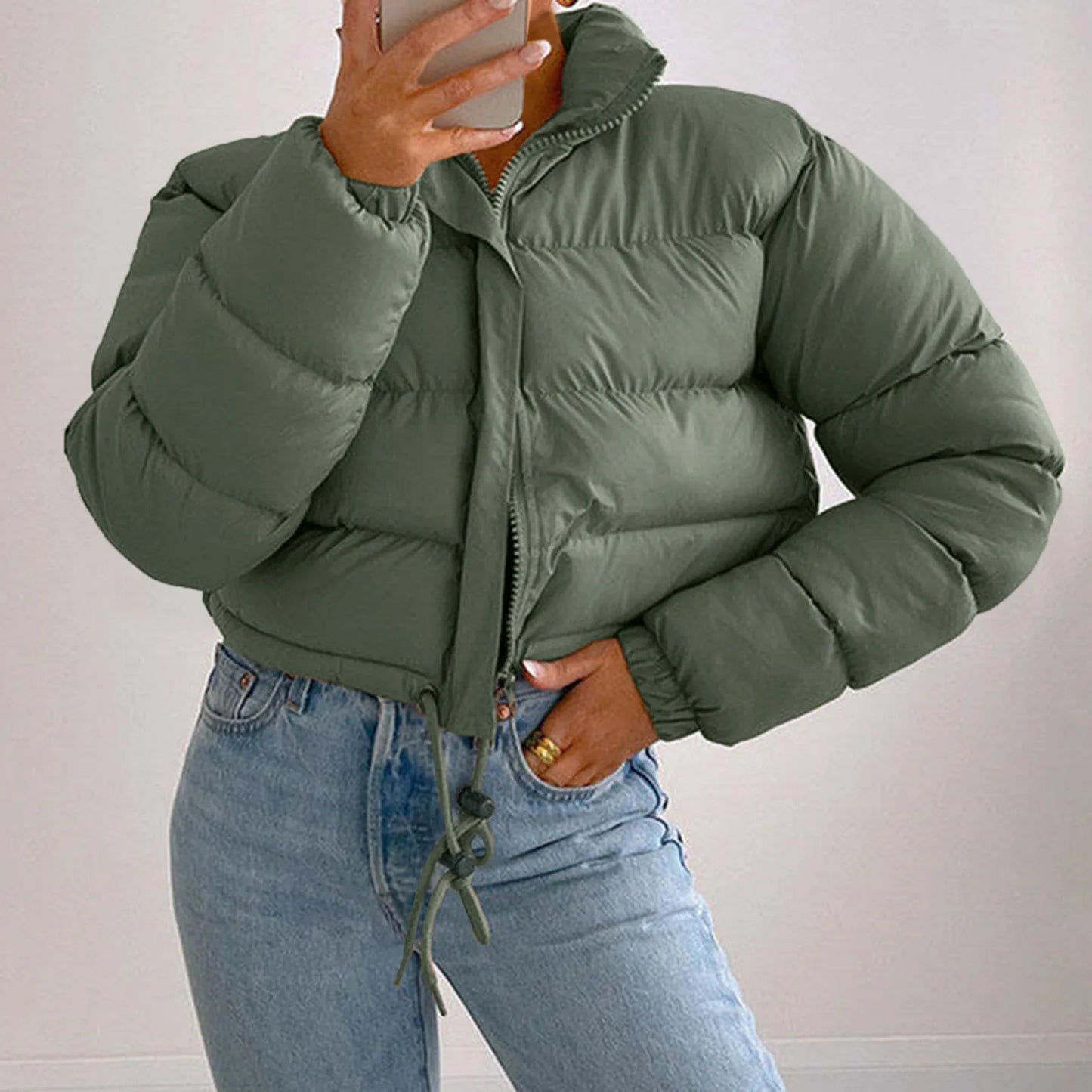 Women's Cropped Quilted Puffer Jacket with Relaxed Contemporary Winter Streetwear Style