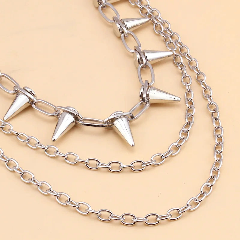 Layered Spike Chain Belt Accessory for Punk, Grunge and Gothic Outfits