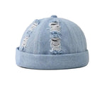Vintage Washed Denim Skull Cap Distressed Casual Streetwear Fisherman Style Hat