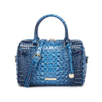 Embossed Top Handle Boston Satchel Bag with Detachable Crossbody Strap