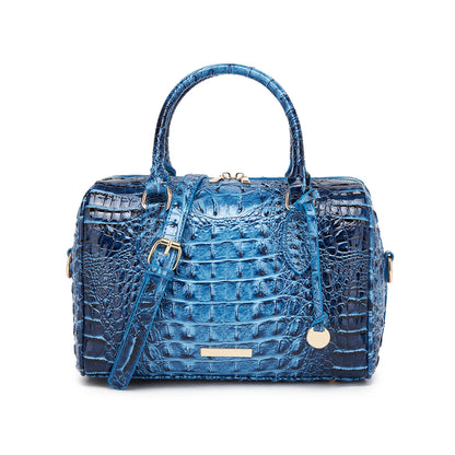 Embossed Top Handle Boston Satchel Bag with Detachable Crossbody Strap