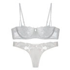 Alluring Black Sheer Mesh and Lace Appliqué Intimates Set