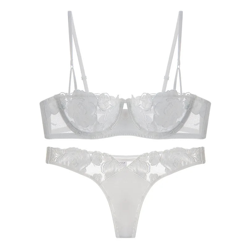 Alluring Black Sheer Mesh and Lace Appliqué Intimates Set