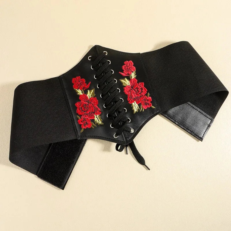 Faux Leather Lace-Up Waist Belt Corset with Wide Structured Design