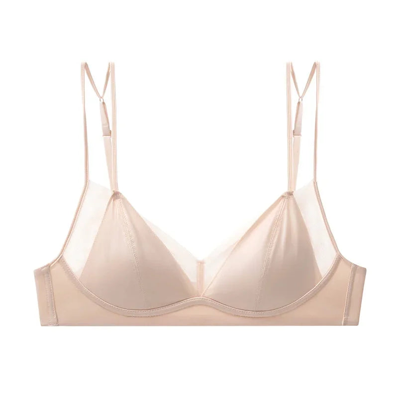 Seamless Minimalist Triangle Bralette and High-Leg Cheeky Panty Set with Double-Strap Accents
