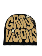 Bold Typography Cotton Blend Knit Beanie for Contemporary Streetwear Winter Everyday Fashion Style
