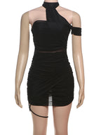 Asymmetrical Cutout Bodycon Mini Dress with Halter Strap Y2K Clubwear Style