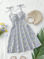 Floral Print Tie Strap A-Line Mini Dress with Lightweight Summer Silhouette