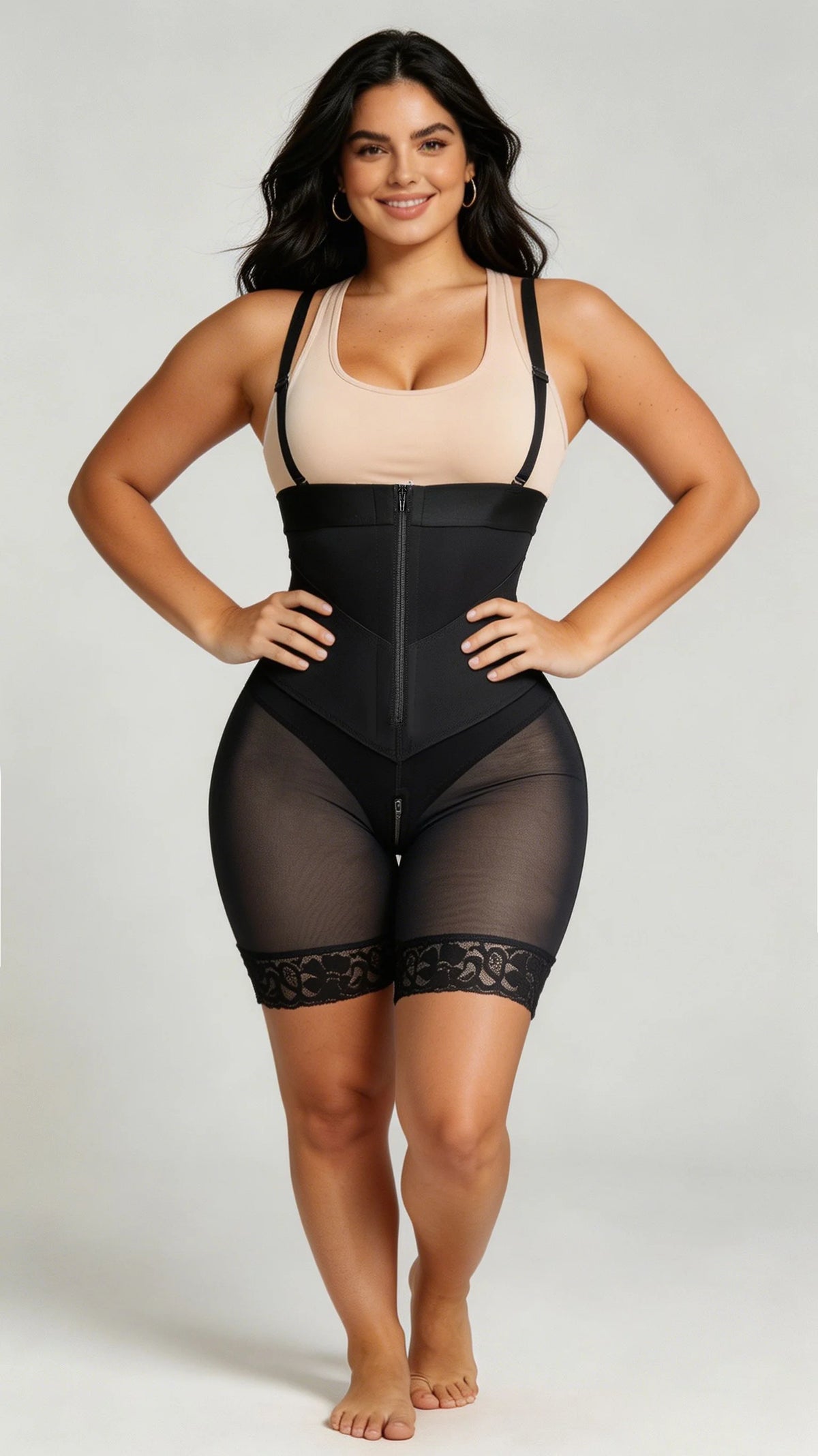 Premium Open-Bust High-Waisted Mid-Thigh Shaper with Lace Trim