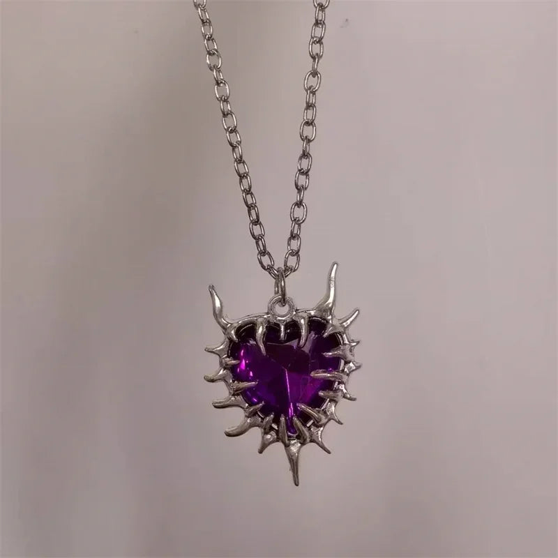 Thorn Heart Pendant Necklace for Y2K Gothic and Dark Feminine Fashion