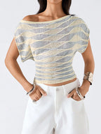 Off Shoulder Striped Knit Crop Top with Relaxed Summer Streetwear Style