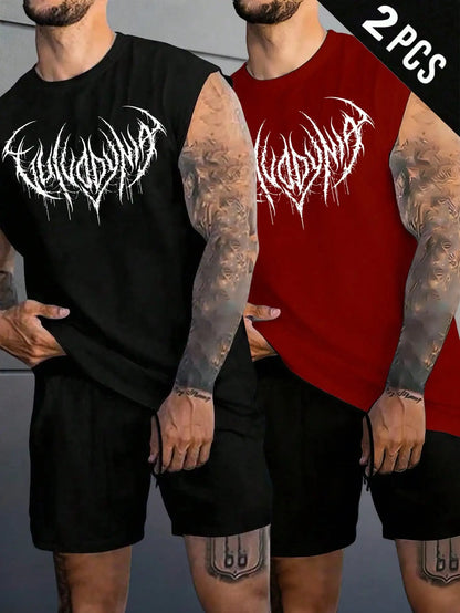 Manga-Inspired Cotton Sleeveless Tank Top with Dark Gothic Lettering Streetwear Aesthetic
