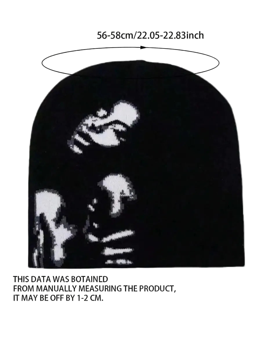 Abstract Graphic Acrylic Knit Beanie for Contemporary Streetwear Casual Winter Everyday Fashion Style