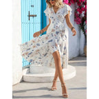 Printed Wrap Style Midi Dress With Flowing Everyday Silhouette